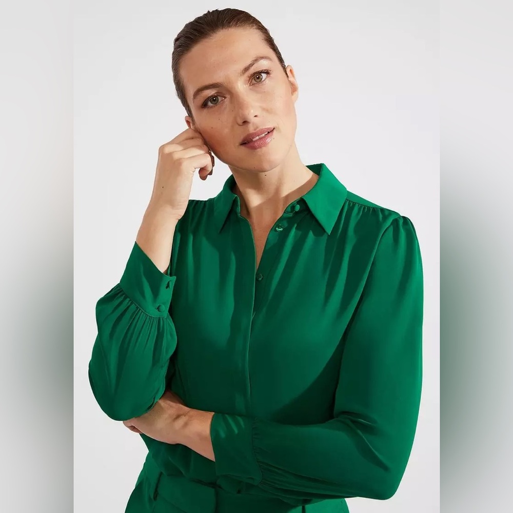 Pleated Sleeve Green Women's Blouse